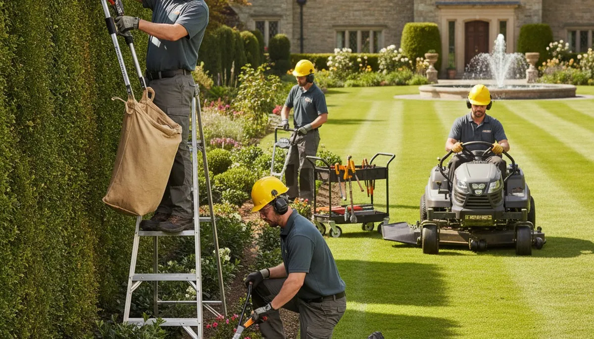 Naperville, IL tree service crew providing landscaping and tree care for a residential property