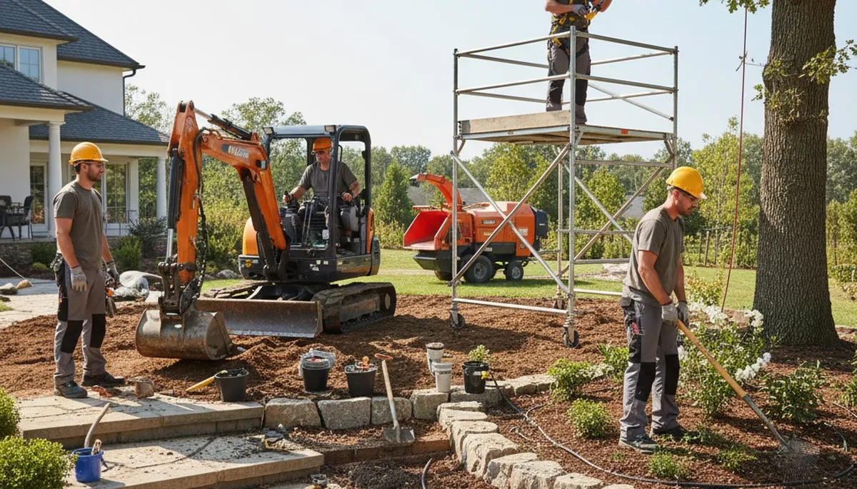 Naperville, IL tree service crew trimming trees for landscaping maintenance and property care