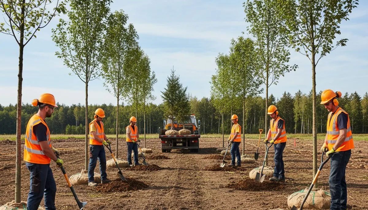 Naperville, IL tree planting service installing a new tree for a residential landscape