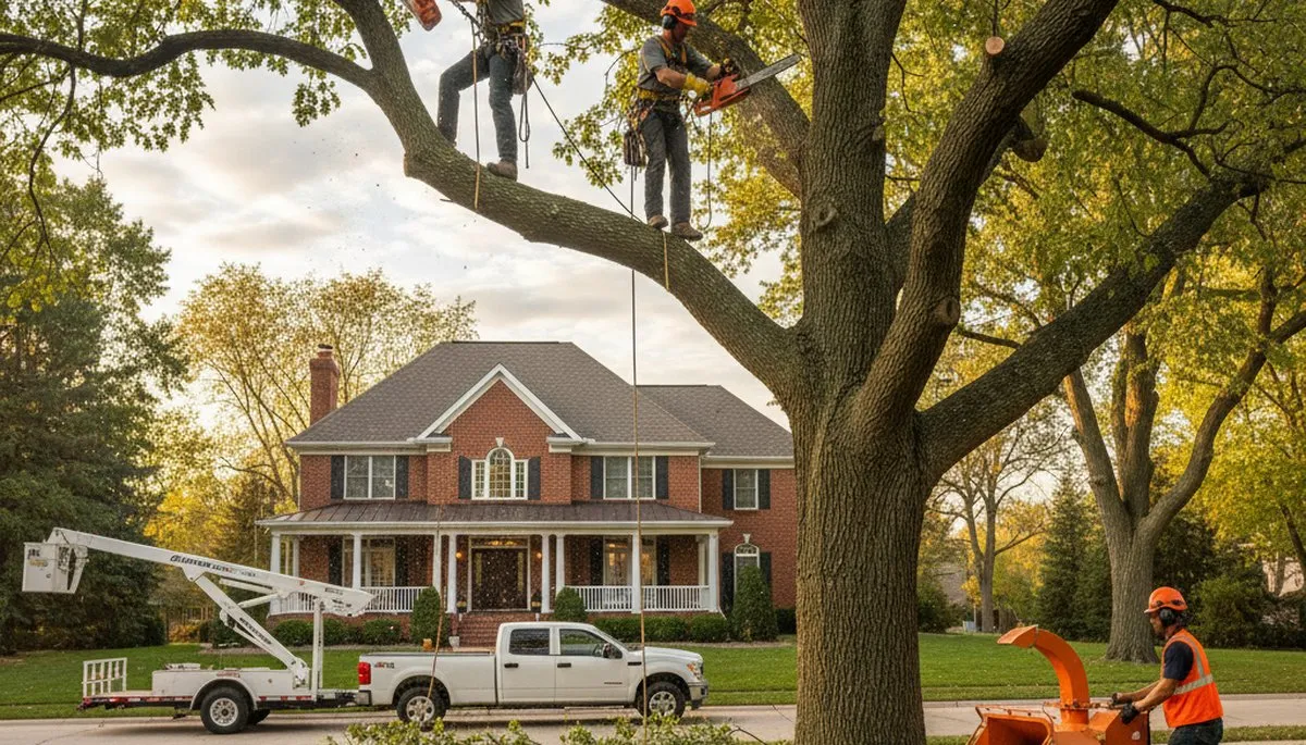 Tree service crew in Naperville, IL providing professional tree care and removal for local properties