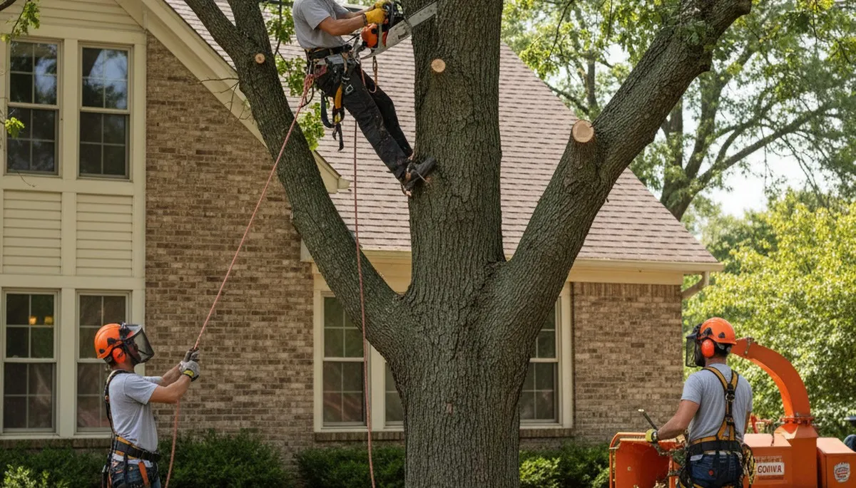 Tree service crew in Naperville, IL performing professional tree care for a local property