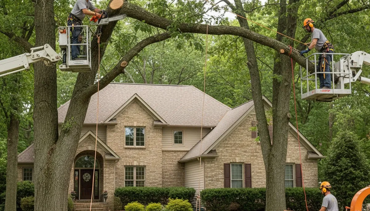 Tree service crew in Naperville, IL handling professional tree care for a local property